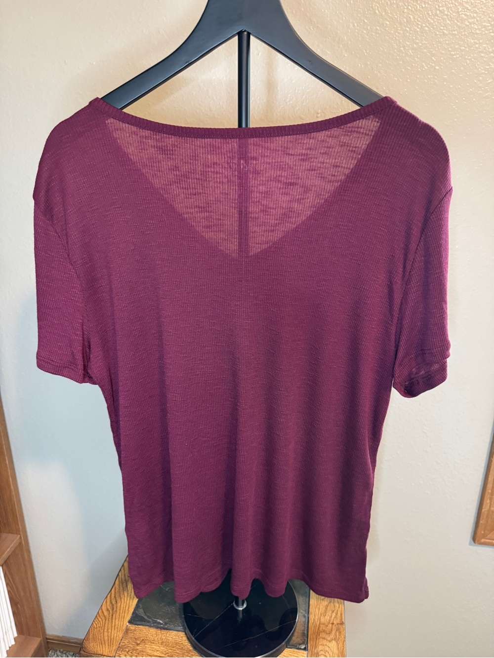 Maurices Burgundy V-Neck Short Sleeve Top - Picture 2 of 5